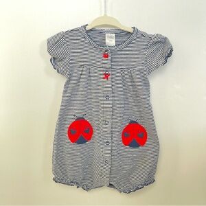 Carter’s Baby 12Month Red Ladybug Cotton Ruffle Short Sleeve Romper Navy Stripe